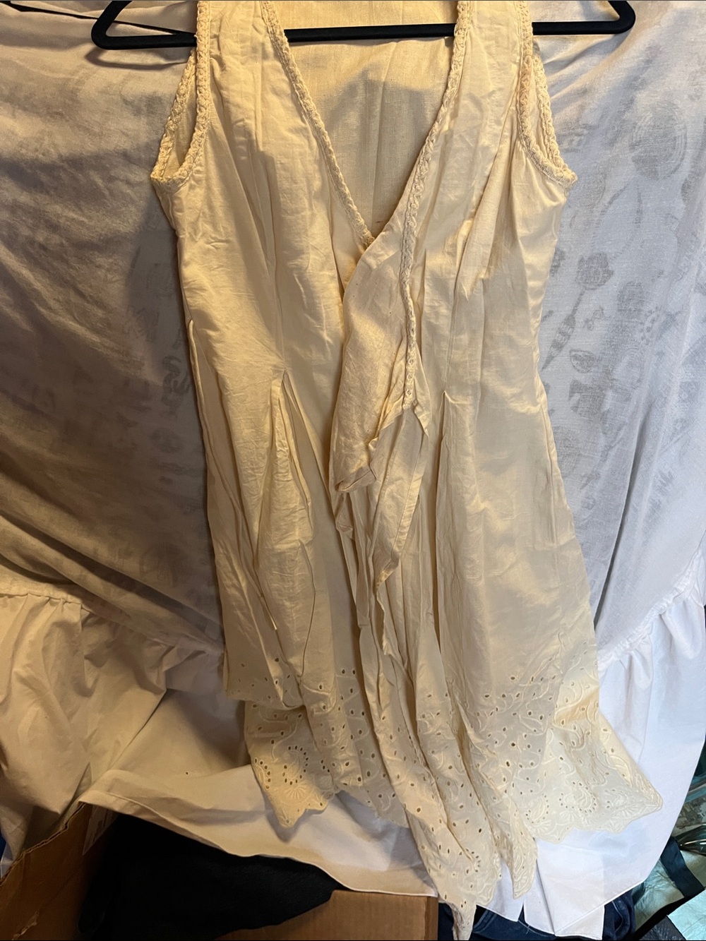 Cream Eyelet Trim Embroidery Wrap Dress 16”PTP S
